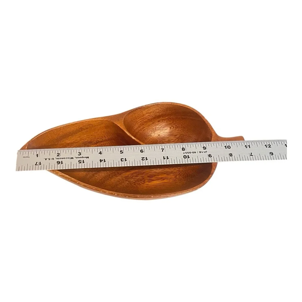 Vintage Philart‎ Monkey Pod Wood Leaf Divided Serving Bowl